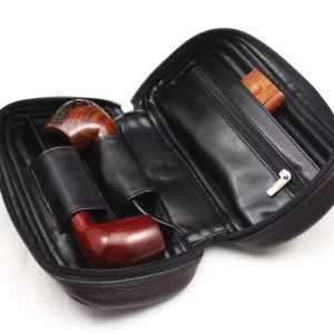 Soft PU Leather Bag Clutch for 2 Pipes Portable Wood Pipe