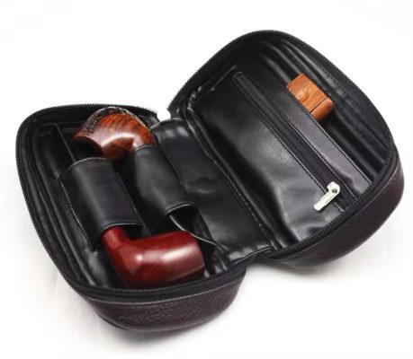 Soft PU Leather Bag Clutch for 2 Pipes Portable Wood Pipe