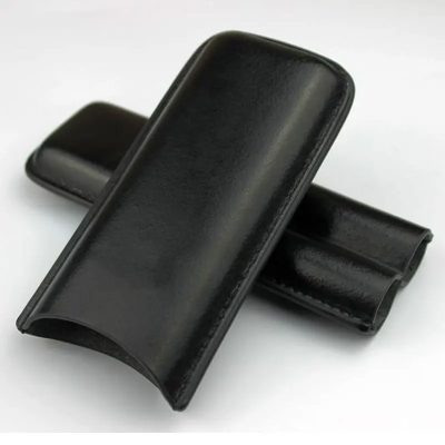 Portable Black Leather Case – Holds 2 Tubes, Small & Medium Pipes, Travel Ready